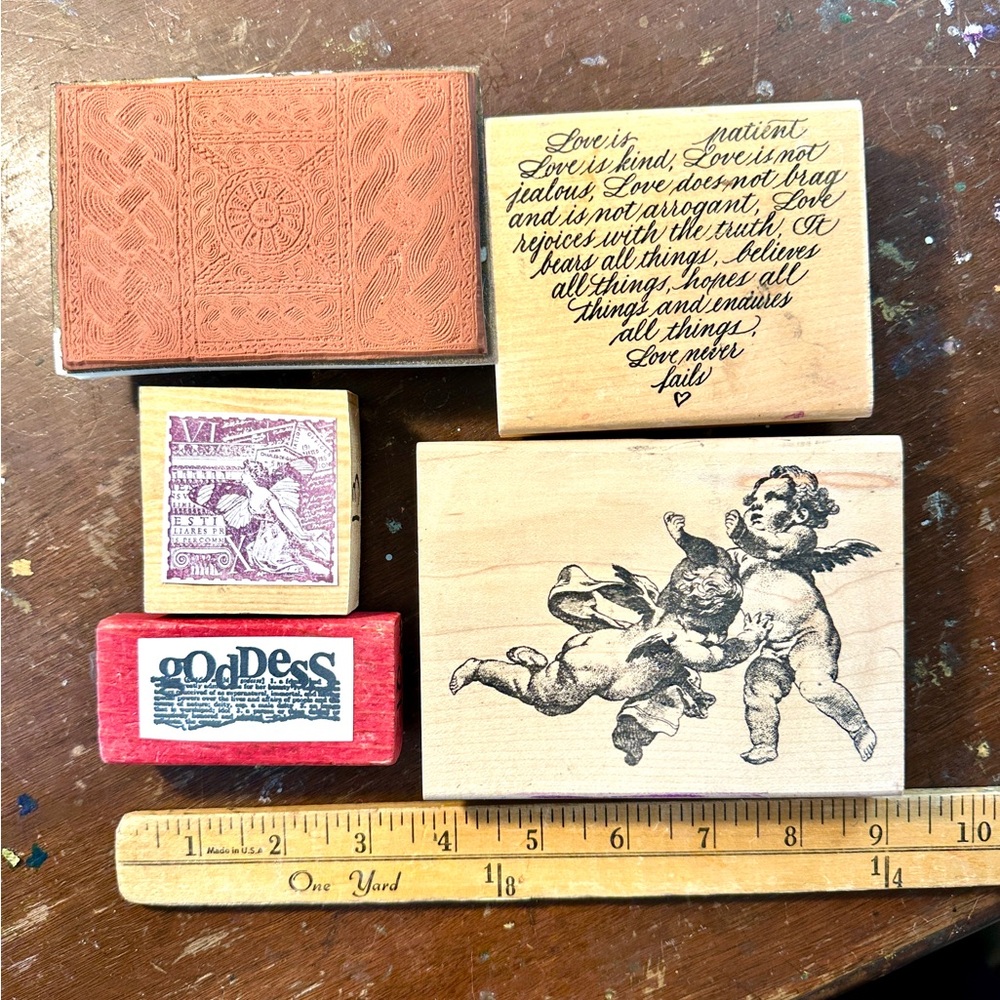 Vintage Rubber Stamp Set - cherubs, heart, goddess, collage, Victorian, Celtic